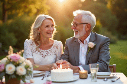 Couple mature souriant lors de leur anniversaire de mariage