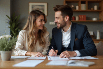 Jeune couple organisant leur mariage à la maison