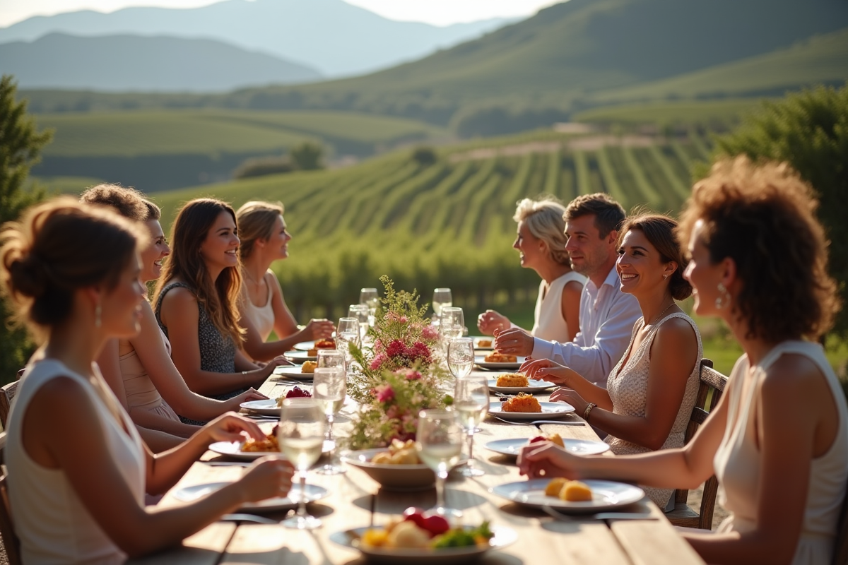 Groupe d invités au vin lors d un mariage en Corse