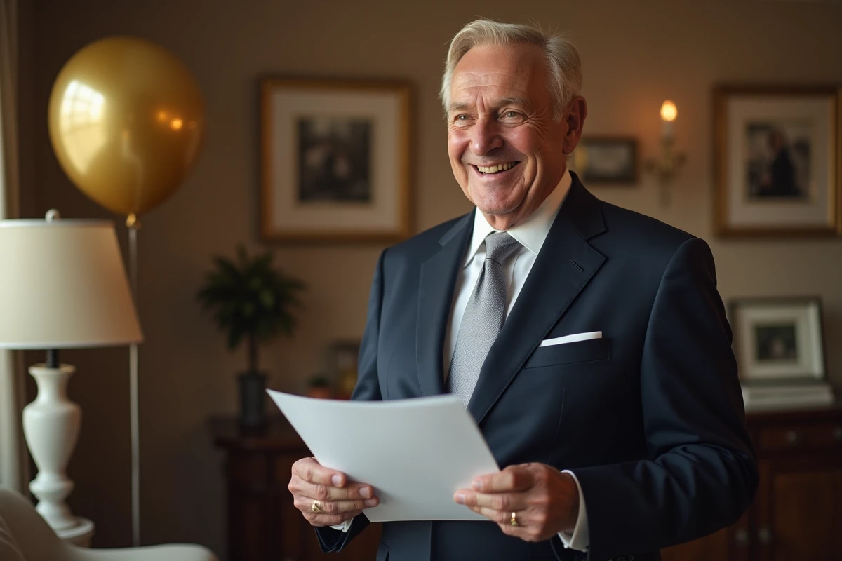 Homme souriant en costume navy lors d'un anniversaire de mariage