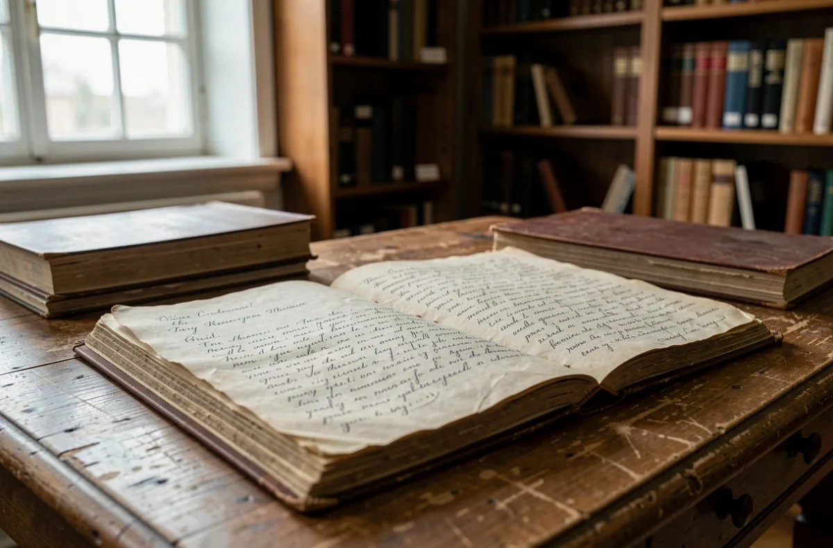 Registre ancien d'état civil ouvert sur une table de consultation