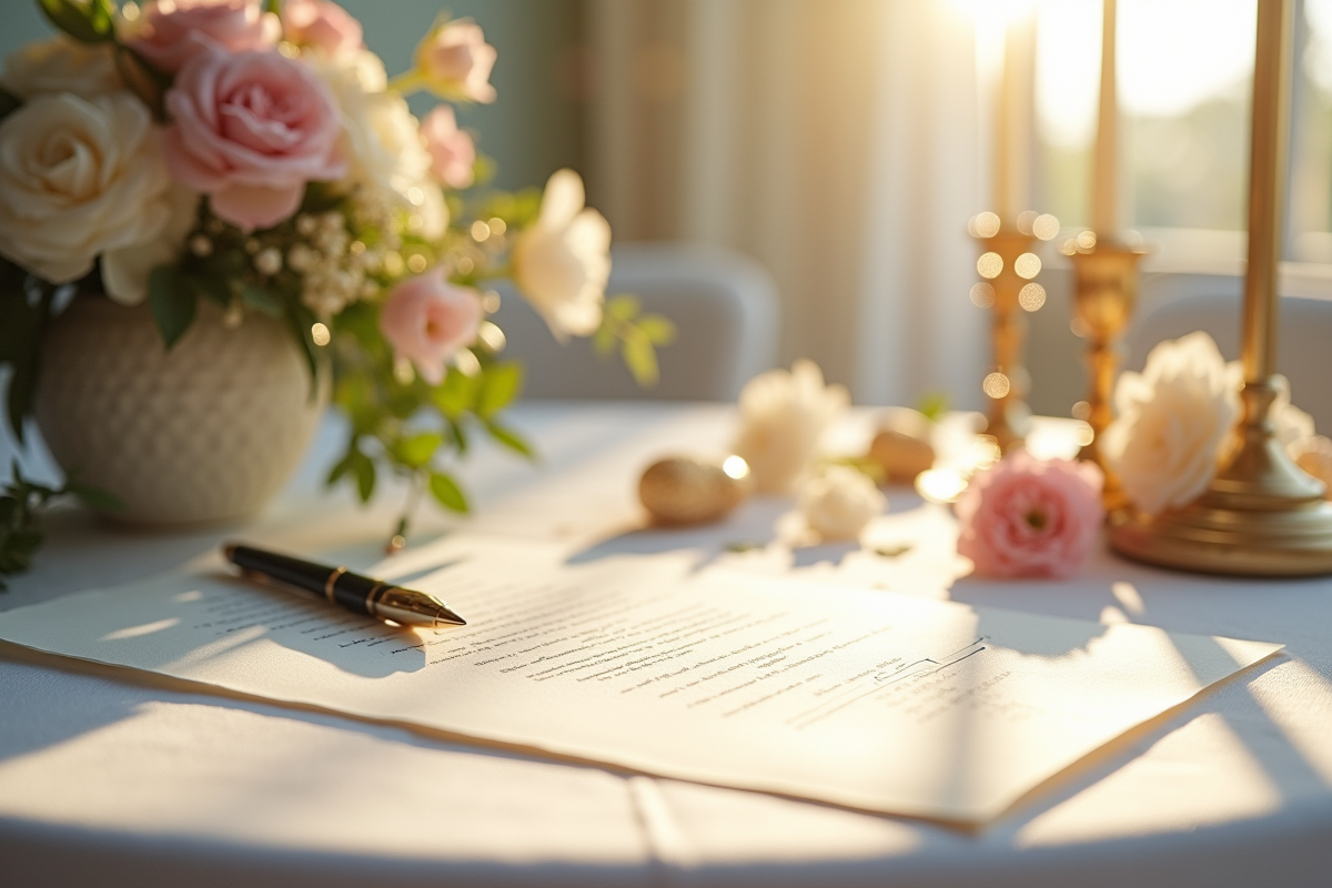 Script de mariage avec décorations florales et bougies