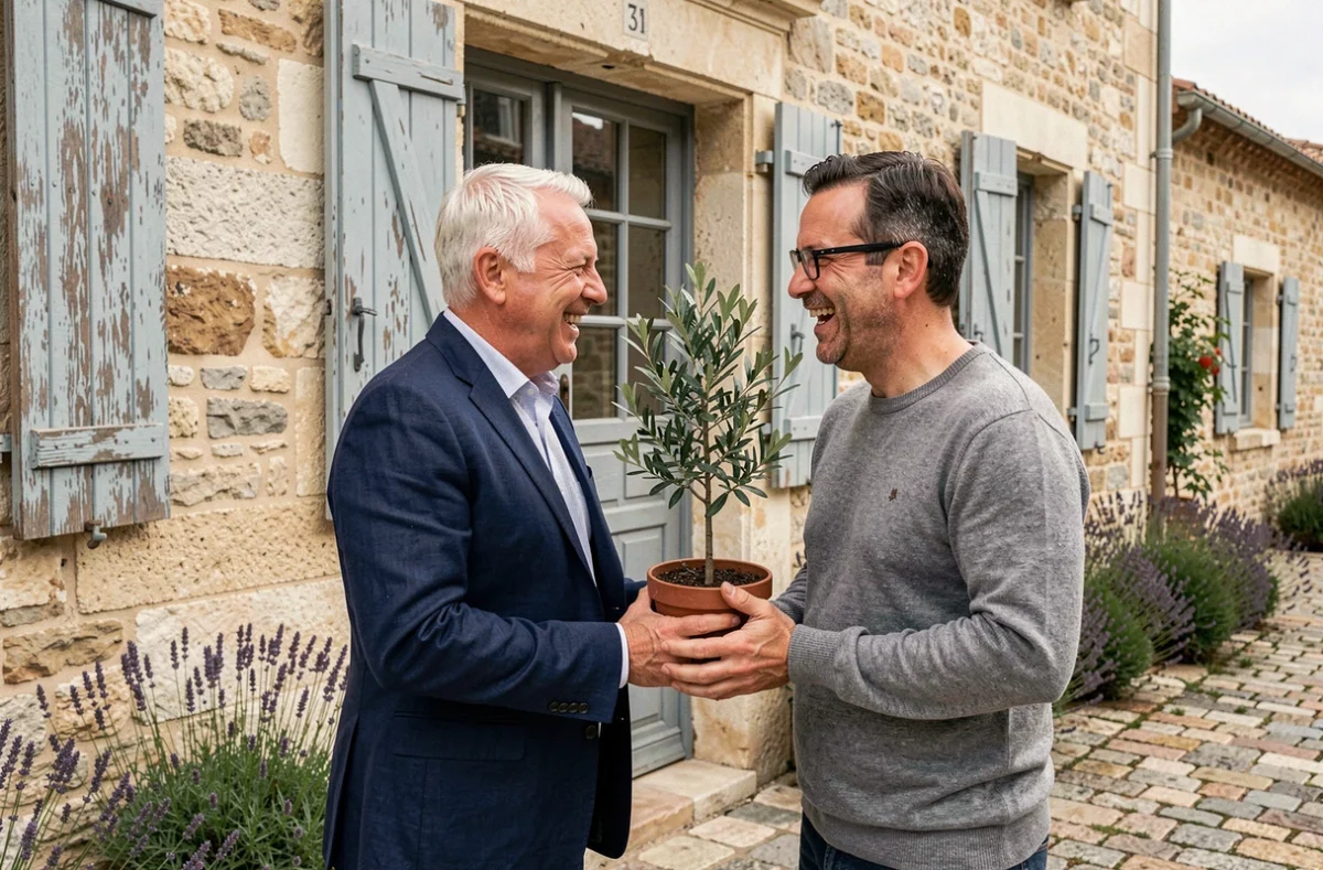 Stéphane Marie et son mari complices devant leur maison de campagne en Provence